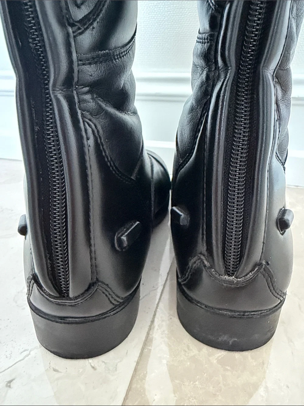 HORZE KIDS Tall Equestrian-Style Leather Boots - Black, Size 37 ( Big Kid 5-5,5)